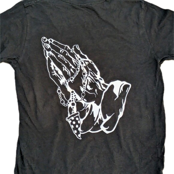 Size M "Penance Through Pizza" Purgatory Pizza Praying Hands Long sleeve T-shirt - Picture 10 of 10